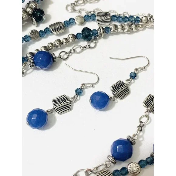 Antique PREMIER DESIGNS Blue Necklace Earrings and Bracelet Set - Picture 3 of 12